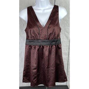New York & Company Size 4 Sleeveless V-Neck Satin Top Black Red Empire Waist